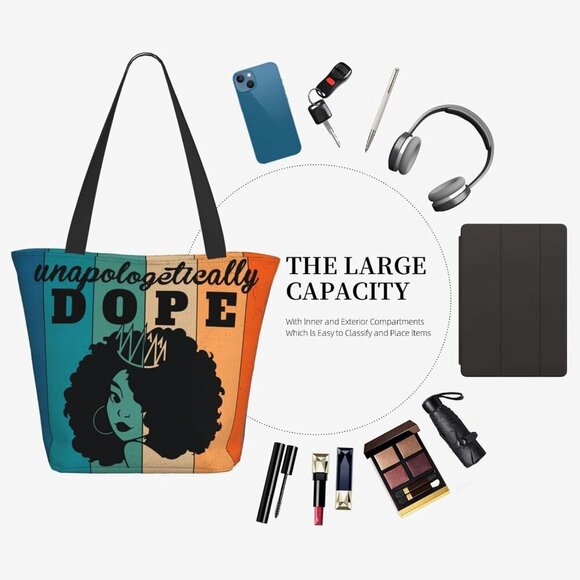 African American Tote Bag Women Polyester Large Stylish Daily Use - Picture 6 of 6